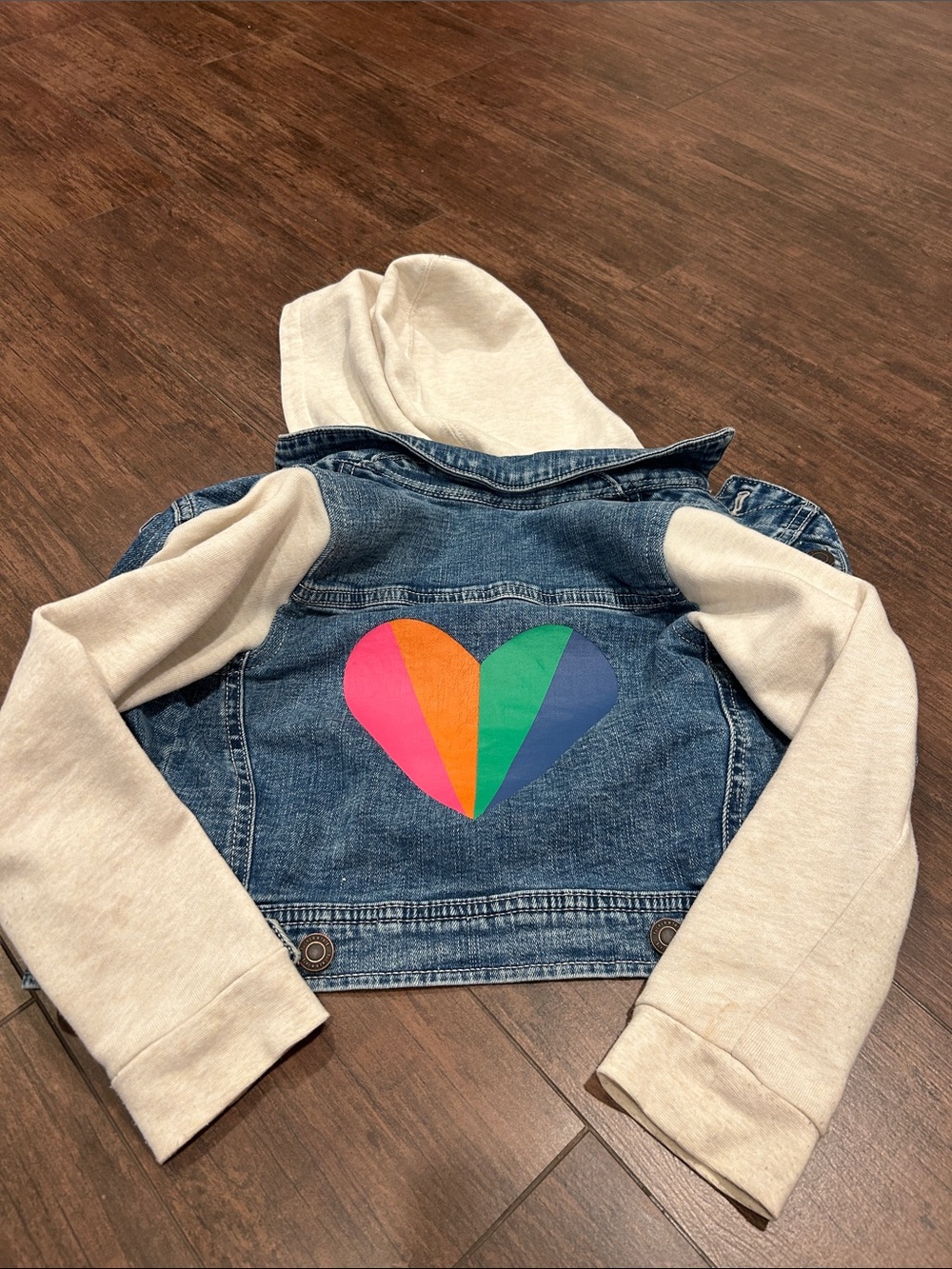 Tucker + Tate Denim Jacket with Cream Hoodie and Rainbow Heart